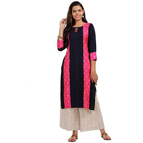 ANNI DESIGNER Women's Black Color Rayon Fancy Long Thread Work Kurti(KUR190072-XL_Black)