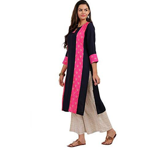 ANNI DESIGNER Women's Black Color Rayon Fancy Long Thread Work Kurti(KUR190072-XL_Black)