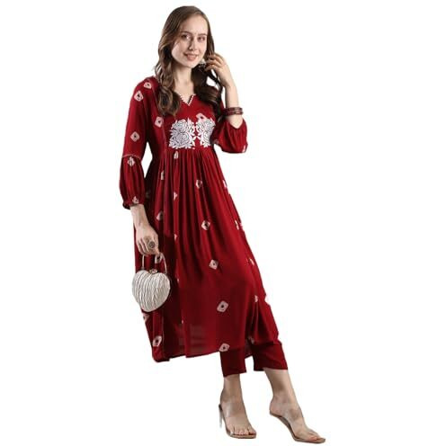 ANNI DESIGNER Women's Rayon Blend Anarkali Printed Kurta with Pant (ANVESHI MAROON-VKS03_S_Maroon_Small)
