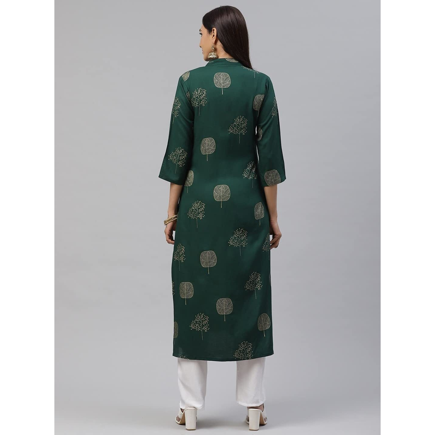 ANNI DESIGNER Women's Rayon Printed Straight Kurta with Palazzo (PAN FLOWER-02-GREEN_XL)