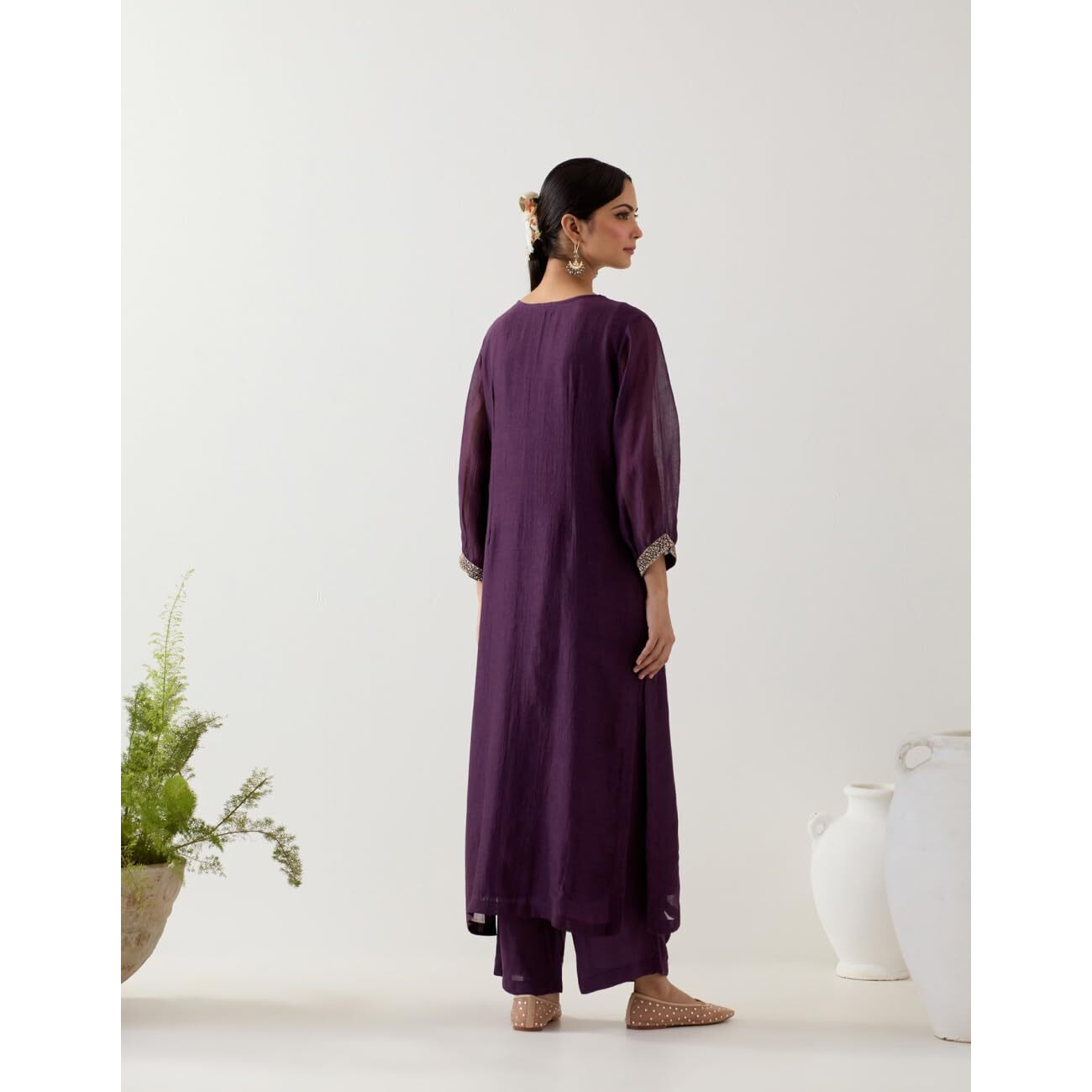 ANNI DESIGNER Women's Rayon Blend Straight Embroidered Kurta with Palazzo (Mulani Violet_L_Violet_Large)