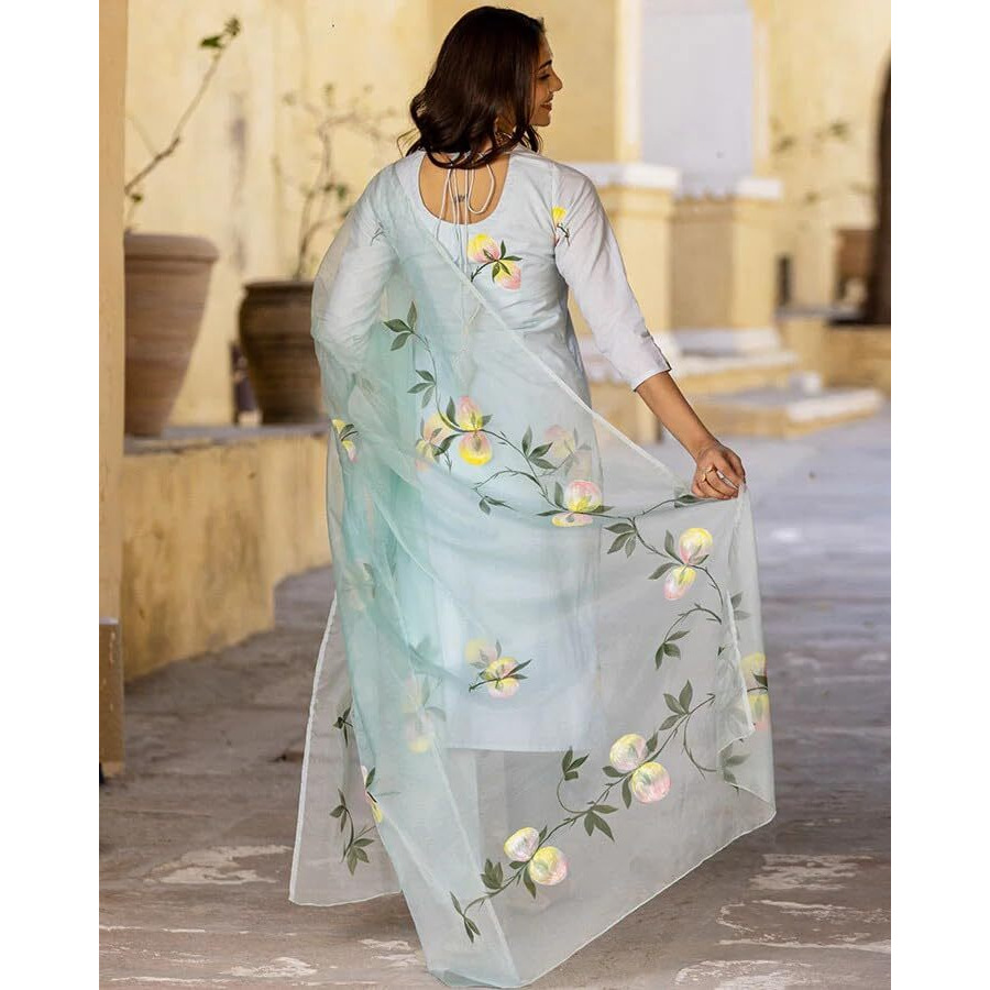 ANNI DESIGNER Women's Cotton Blend Straight Printed Kurta with Pant & Dupatta (Taral Grey-NW_S_Grey_Small)