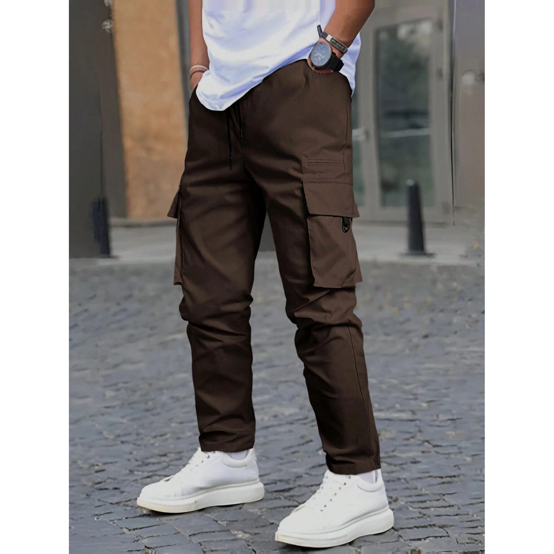 ANNI DESIGNER Men's Pure Cotton Casual Regular Fit Cargo with 4 Pockets (Kargo Brown_XL_Brown_X-Large)