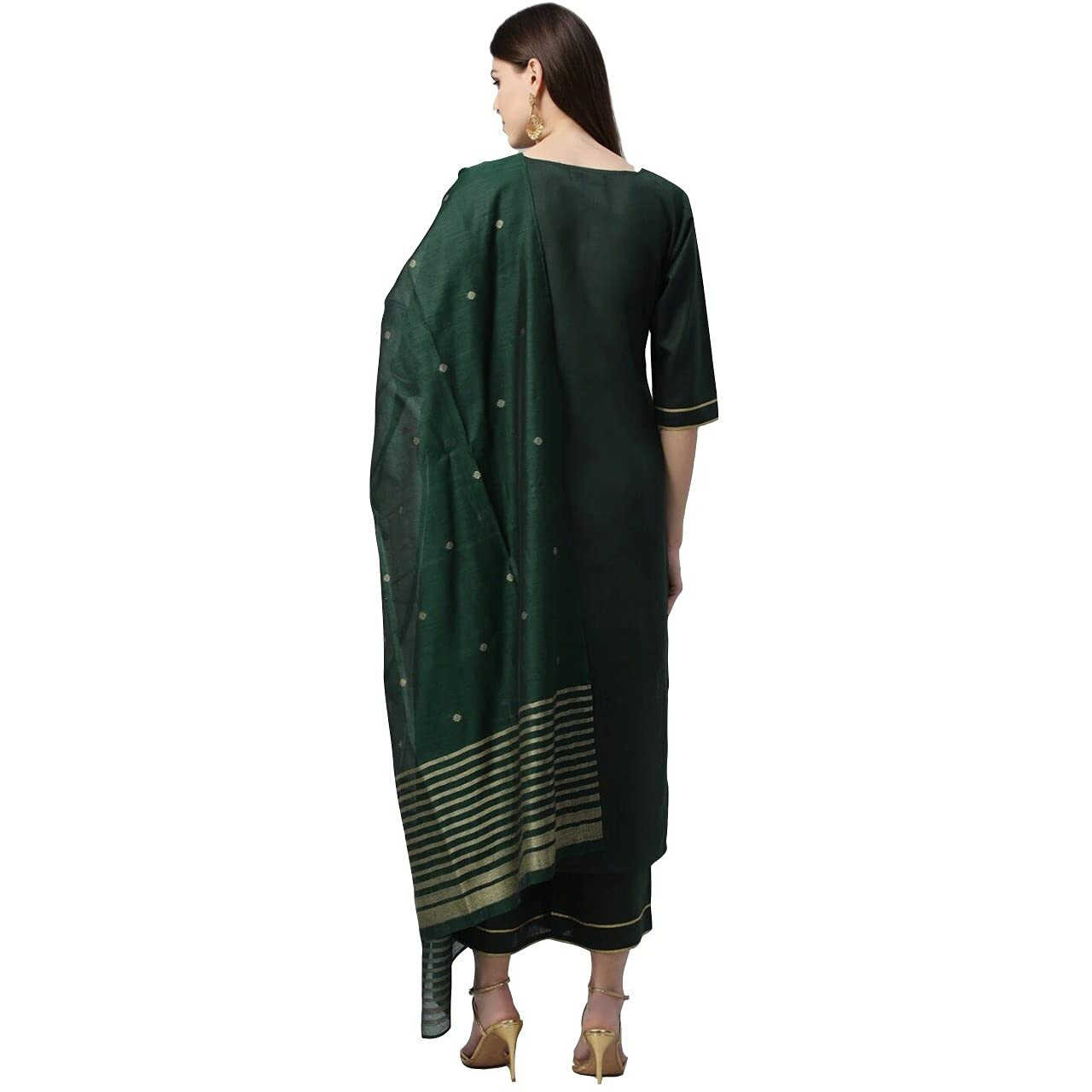 ANNI DESIGNER Women's Ruby Cotton Printed Straight Kurta with Palazzos & Dupatta (Game-Green_S Green Small)