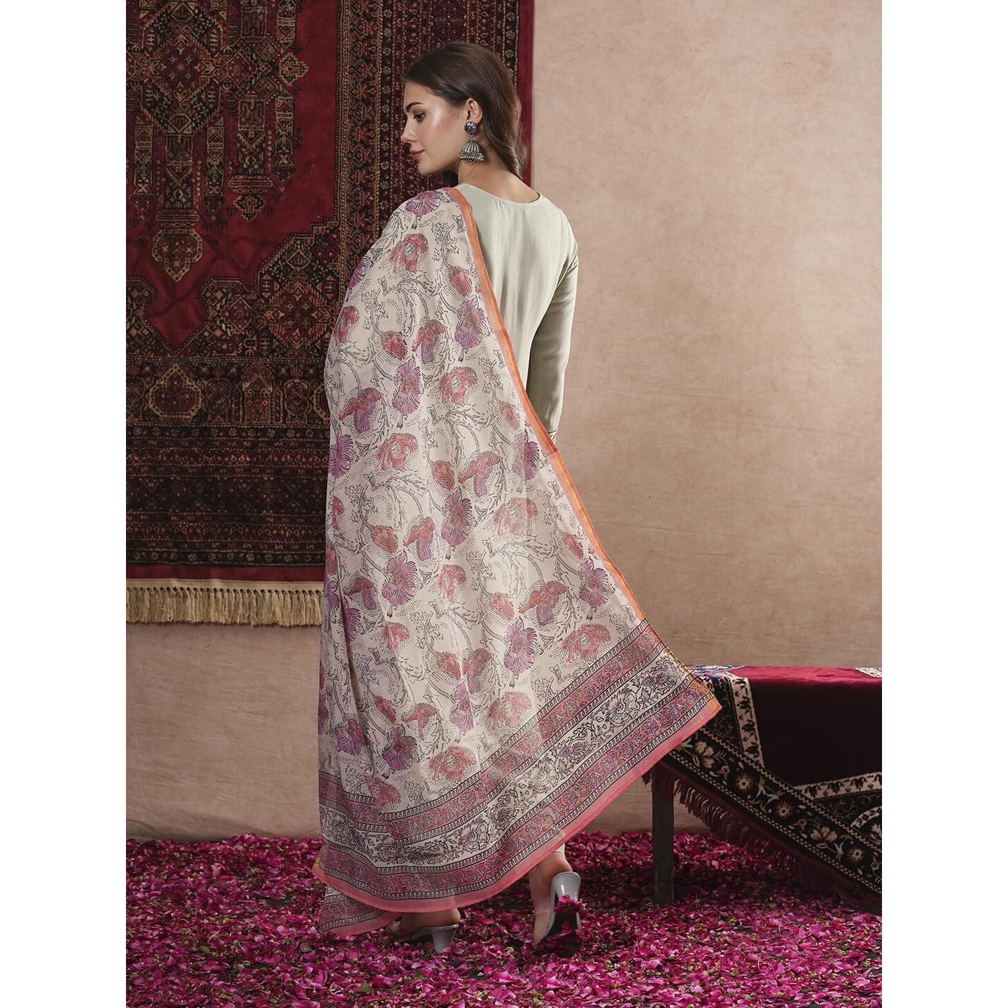 ANNI DESIGNER Women's Cotton Blend Straight Embroidered Kurta with Pant & Dupatta (SARTHI Mehandi_L_Mehandi_Large)