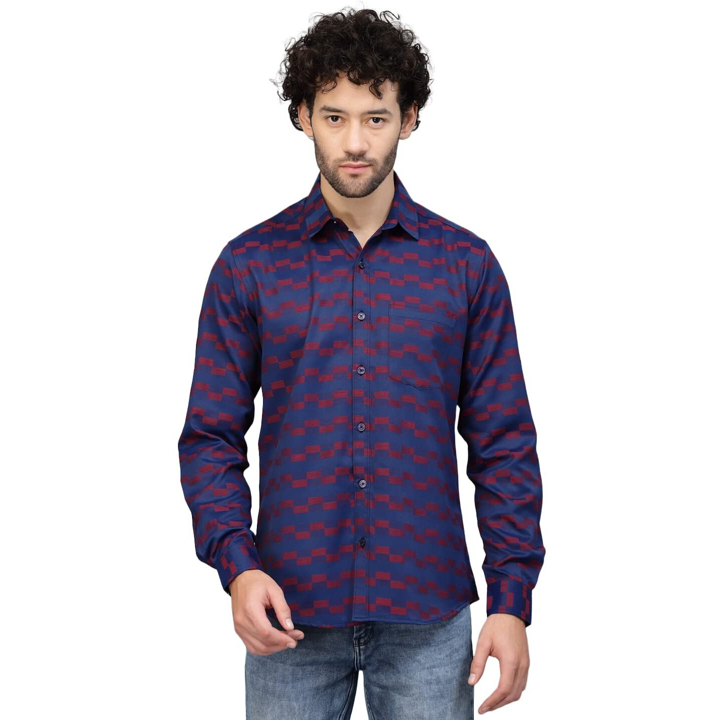 KLOSIA Men's Printed Casual Shirts (Medium, Purple)