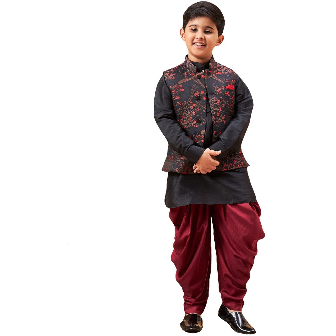 VASTRAMAY Boys' Black Jacket, Kurta and Dhoti Set_JBNBJ013MAnBUK001BLnCDMA_36