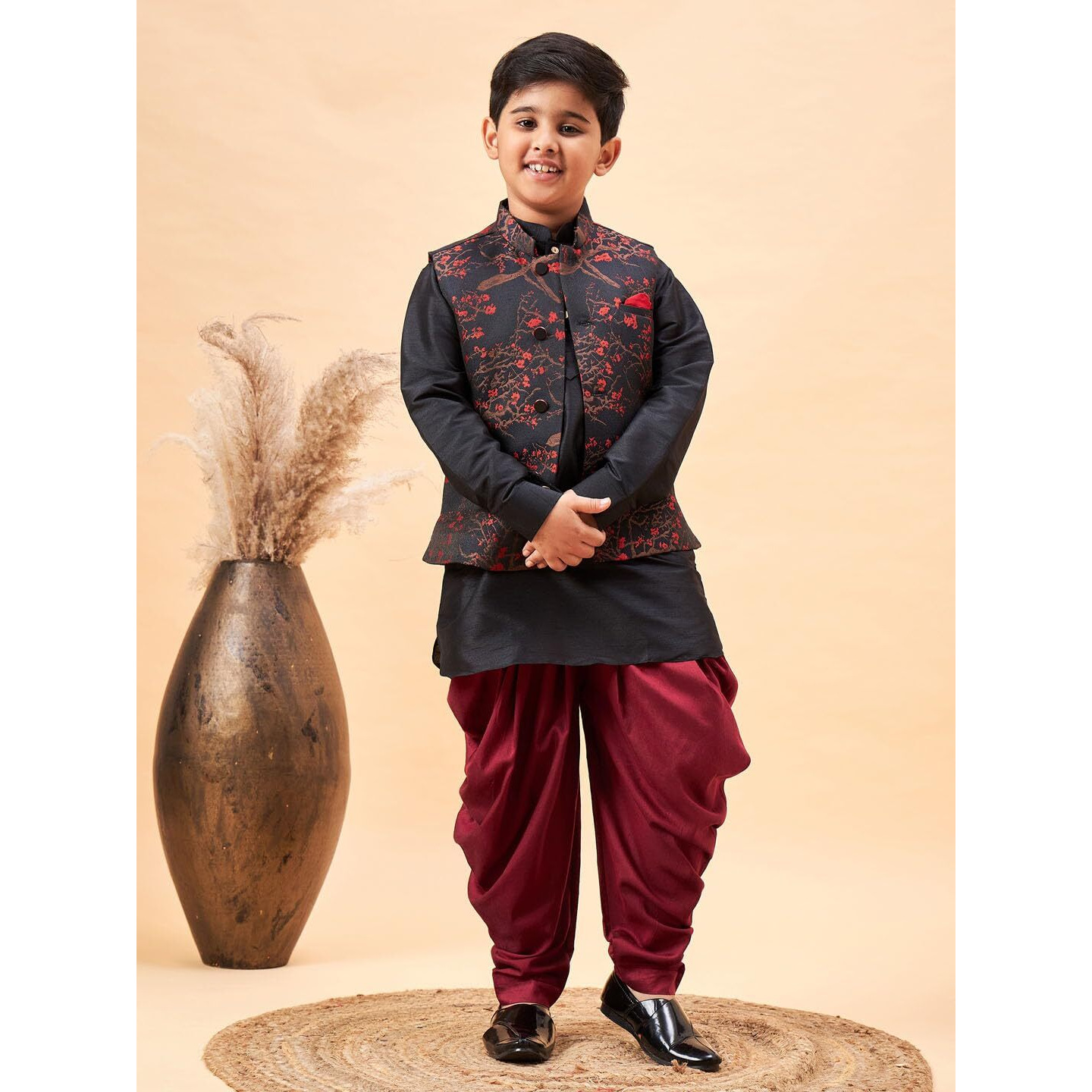 VASTRAMAY Boys' Black Jacket, Kurta and Dhoti Set_JBNBJ013MAnBUK001BLnCDMA_36