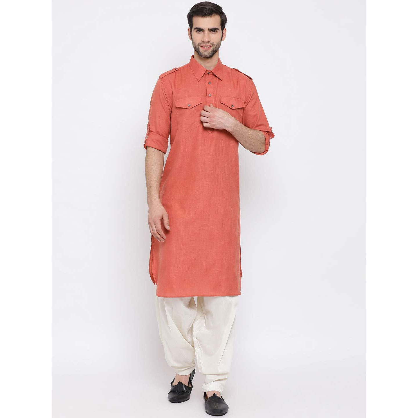 VASTRAMAY Men's Blue Cotton Blend Pathani Kurta & Patiala Set_VASMPT003BUnPTYCR_46