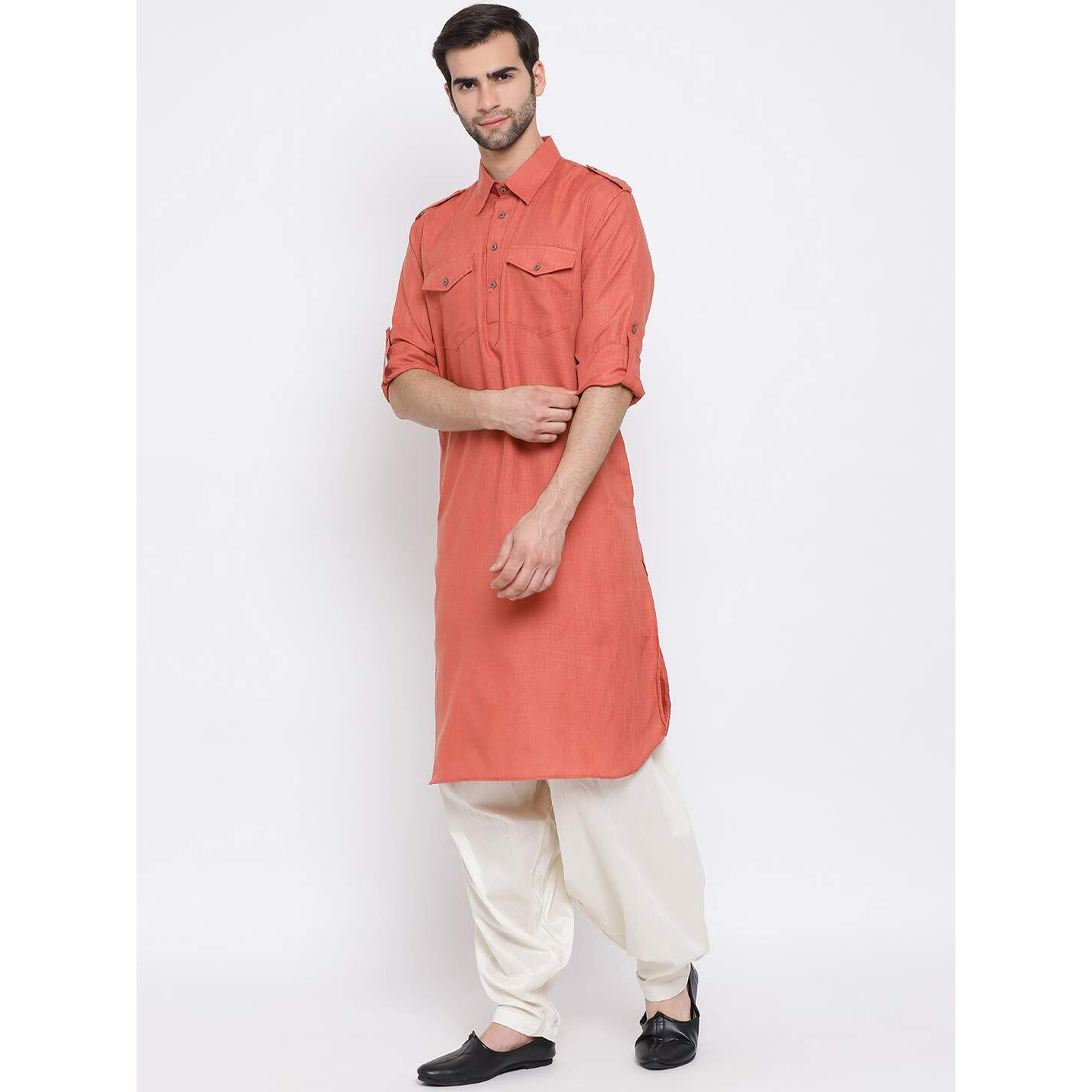 VASTRAMAY Men's Blue Cotton Blend Pathani Kurta & Patiala Set_VASMPT003BUnPTYCR_46