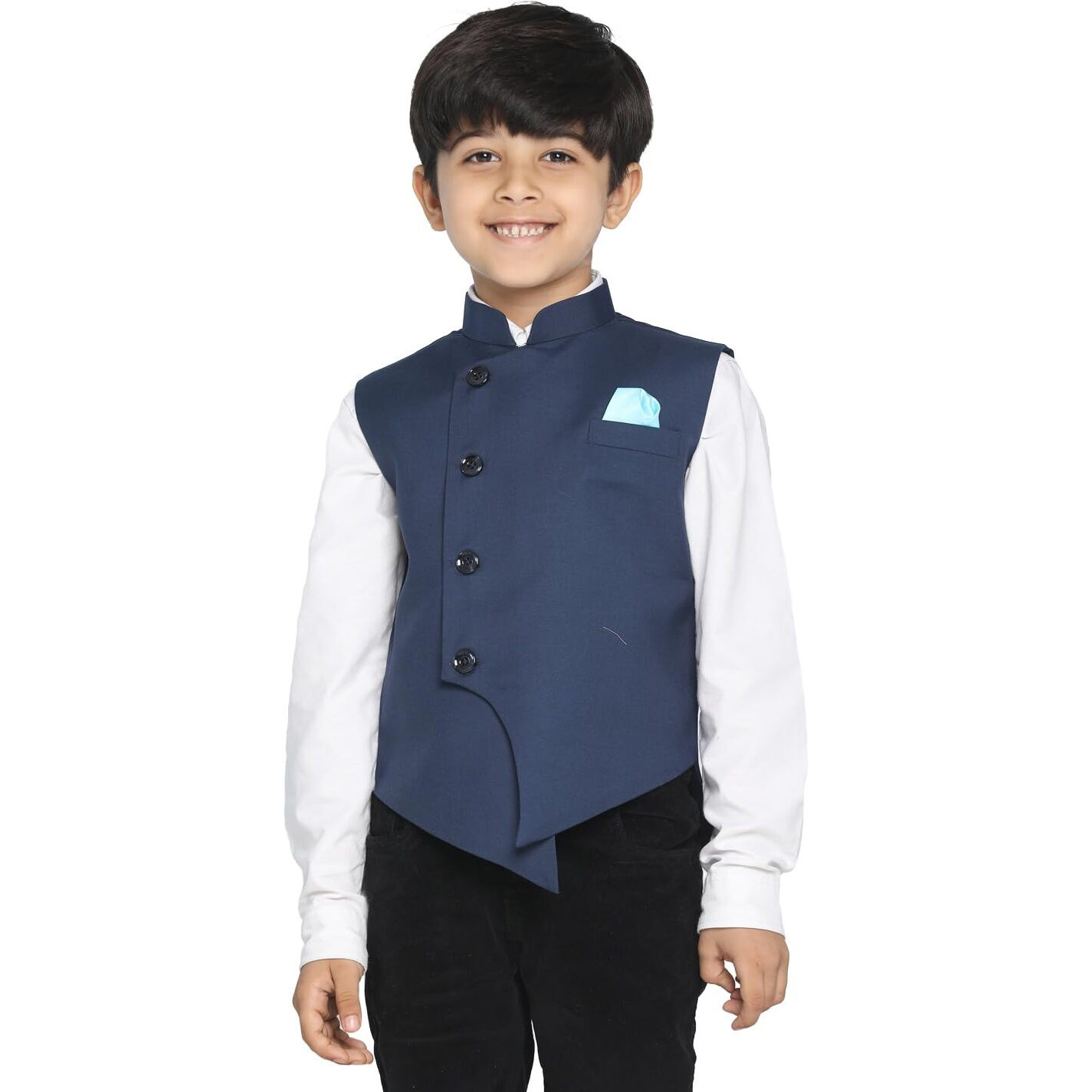 VASTRAMAY JBN Creation Boys' Navy Blue Cotton Blend Nehru Jacket_VASBJ054BU_32