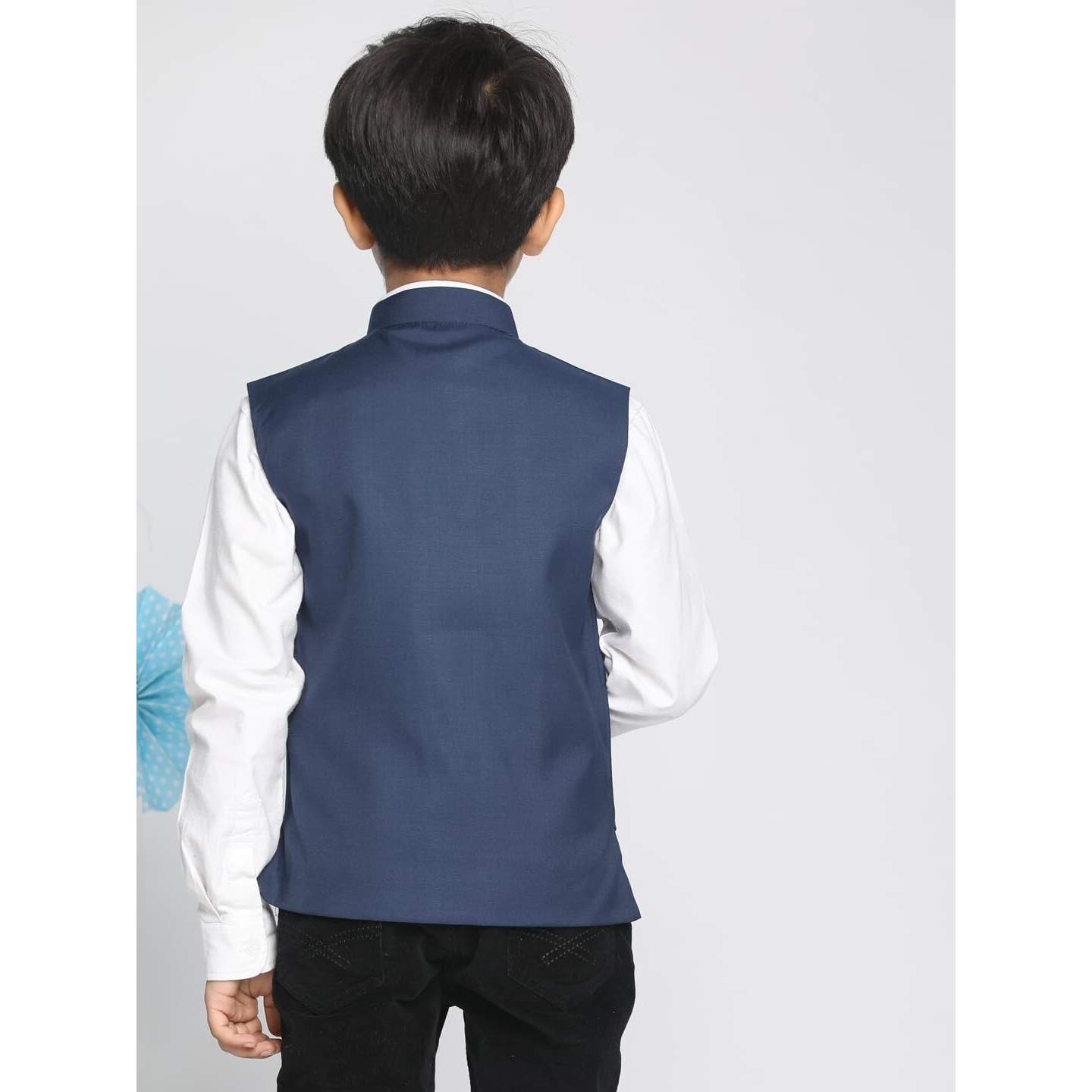 VASTRAMAY JBN Creation Boys' Navy Blue Cotton Blend Nehru Jacket_VASBJ054BU_32