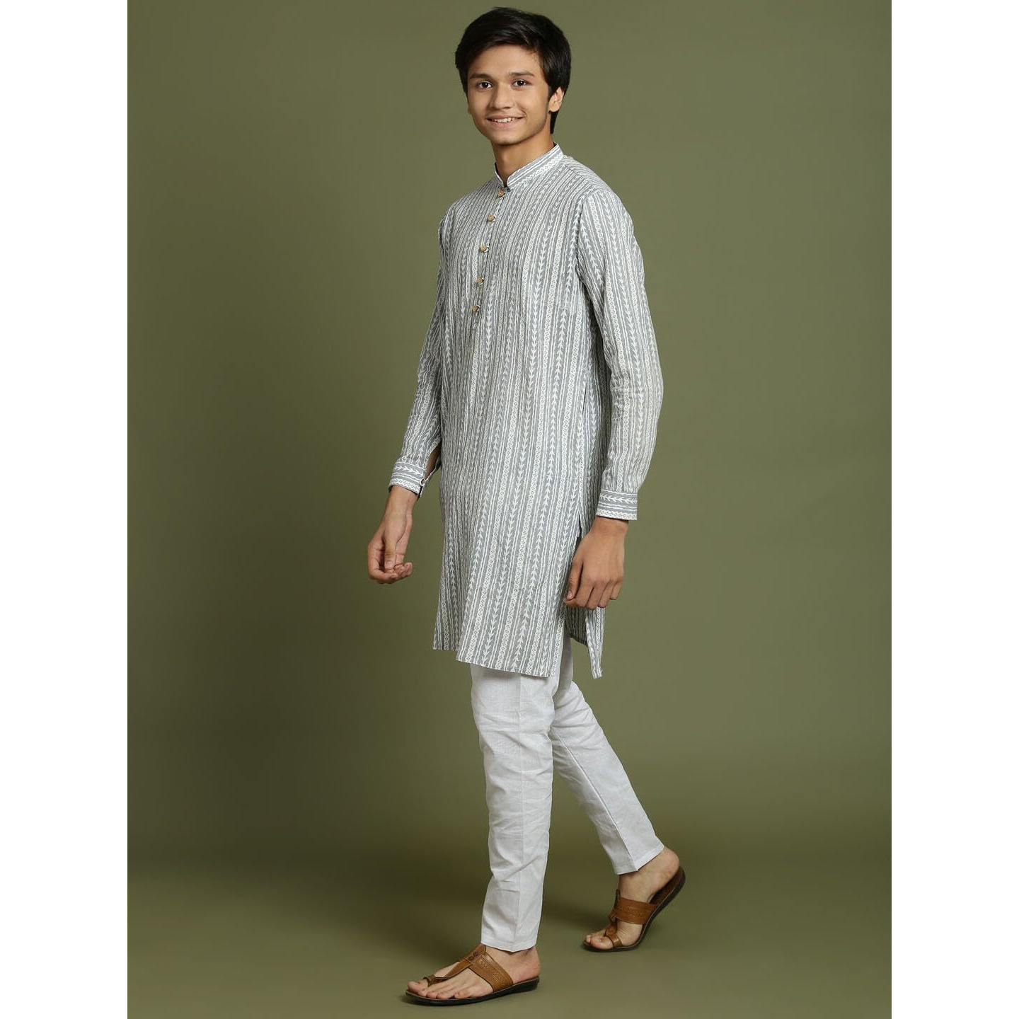 VASTRAMAY YUVA Boys' Grey And White Kurta Pyjama Set_VYUVBK210GYnPCWH_36
