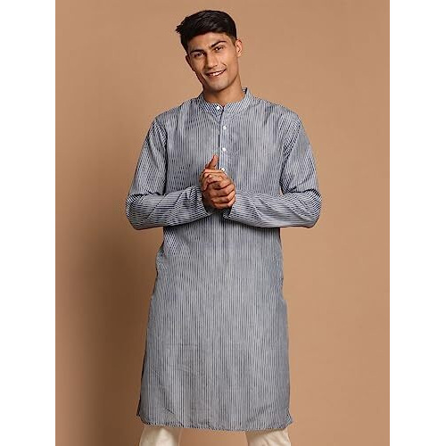VASTRAMAY Men's Grey Cotton Blend Kurta-VASMK149_40