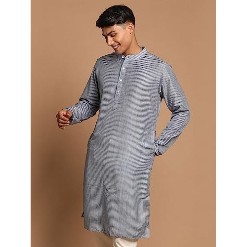 VASTRAMAY Men's Grey Cotton Blend Kurta-VASMK149_40