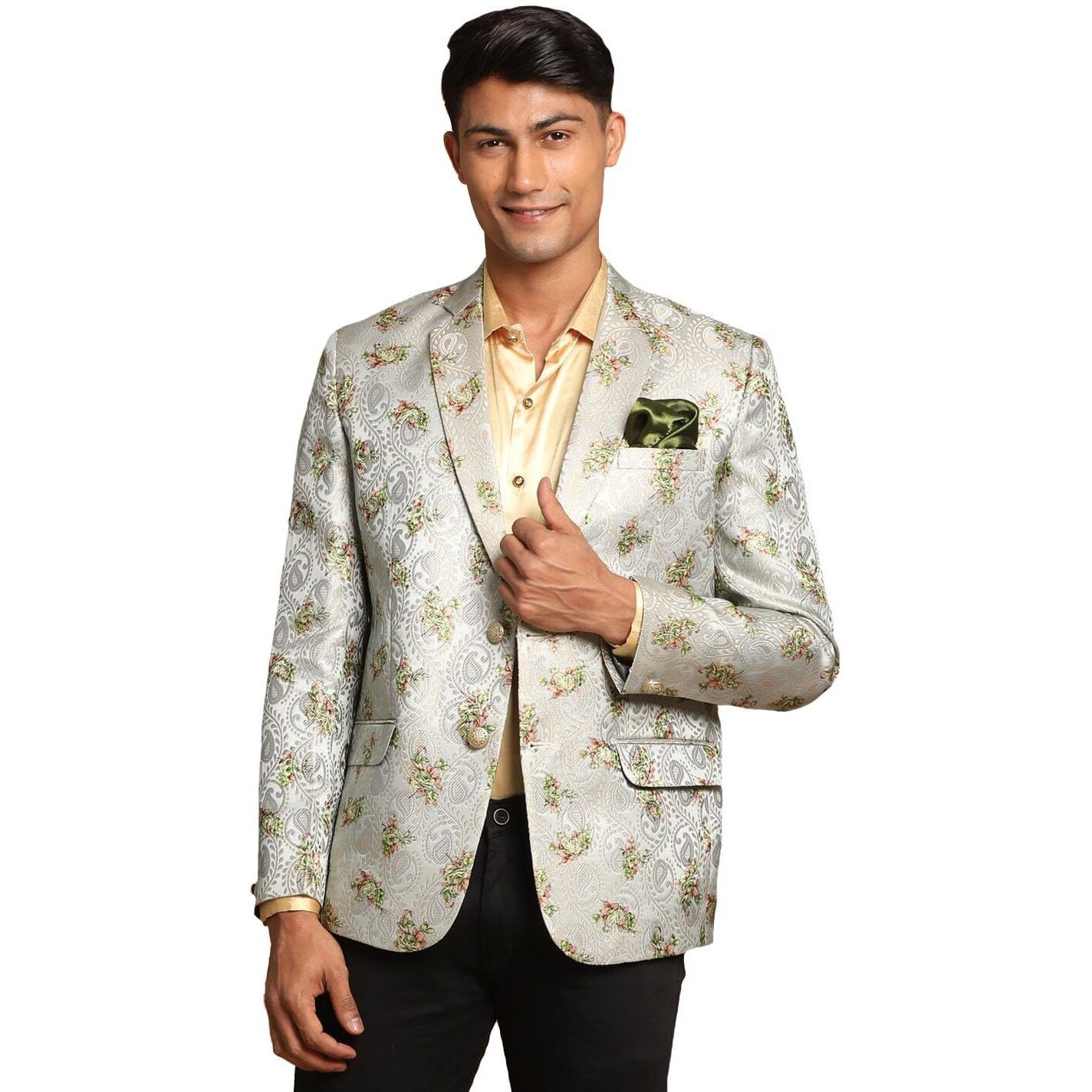 VASTRAMAY Men's Green Jaquared Blazer_VASMCT005GN_40