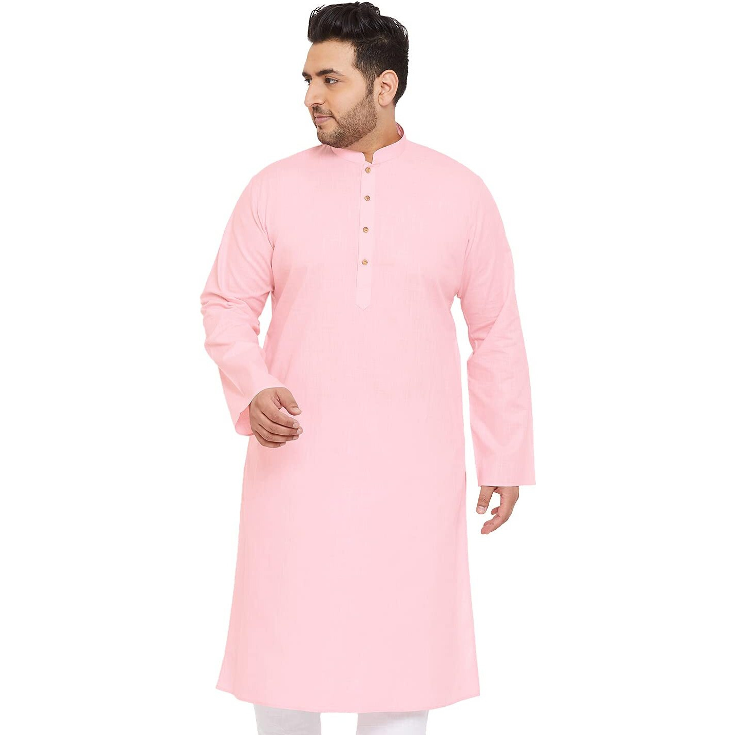VASTRAMAY Plus Mens Cotton Blend Pink Kurta - Timeless Elegance for Festivals & Events_VPLUSMK007PN_44