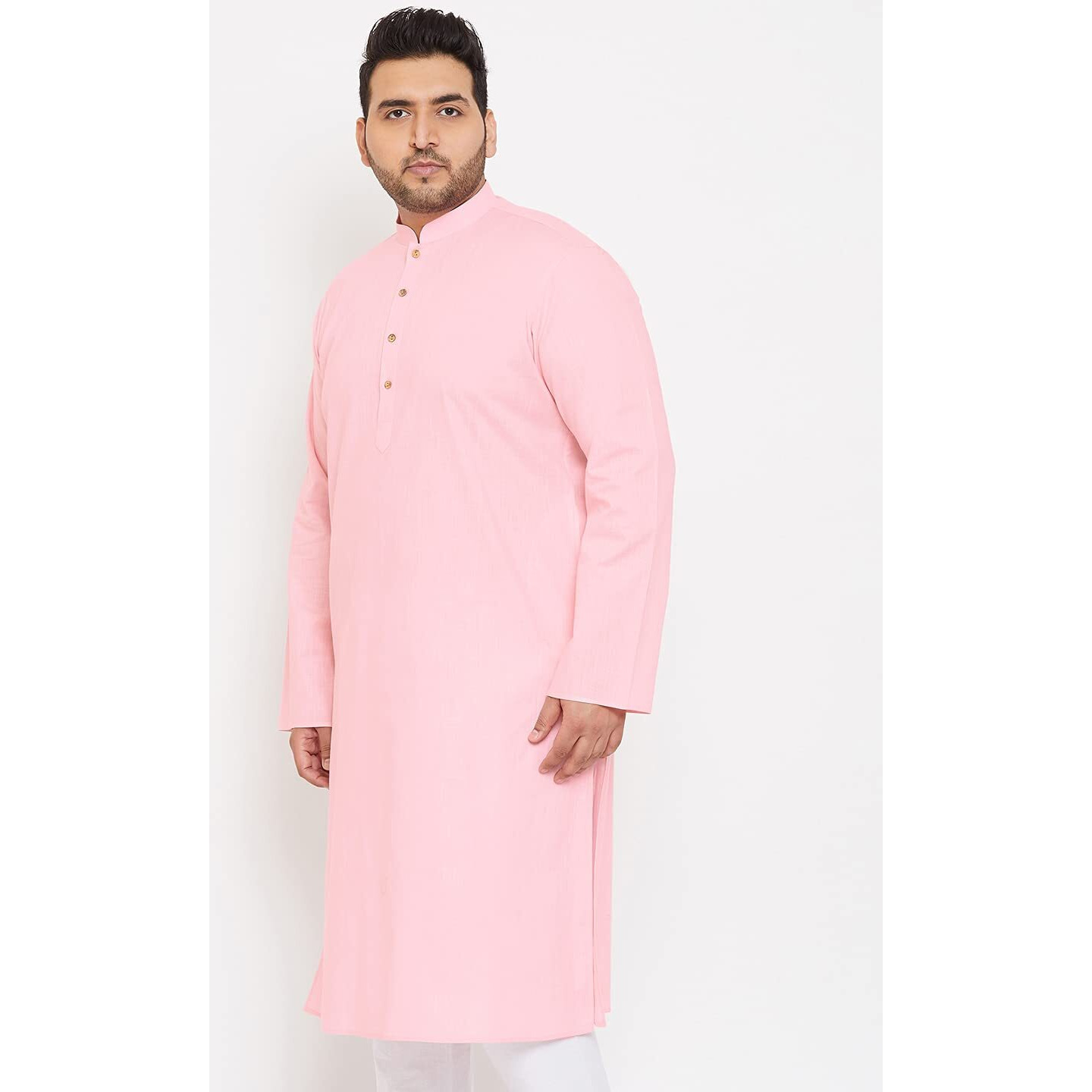 VASTRAMAY Plus Mens Cotton Blend Pink Kurta - Timeless Elegance for Festivals & Events_VPLUSMK007PN_44