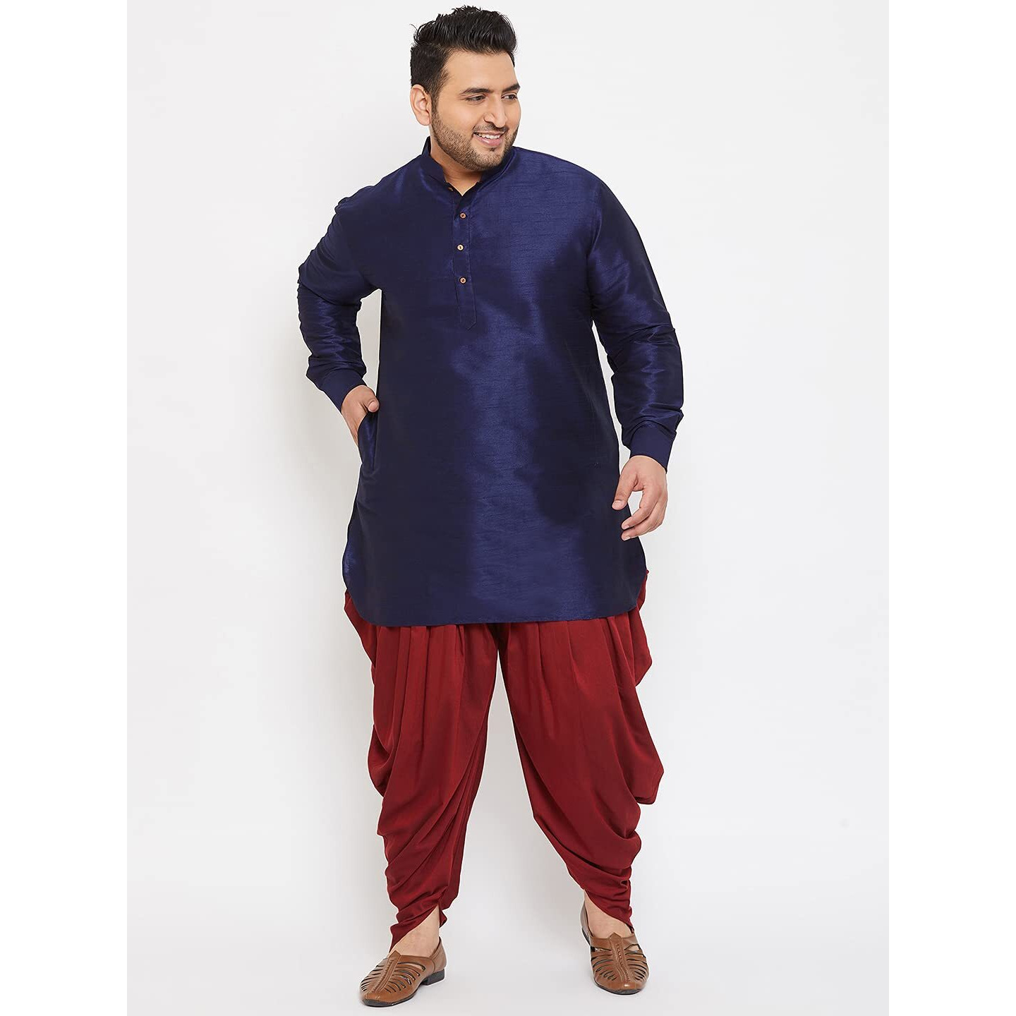 VASTRAMAY Plus Men's Aqua Blue Silk Blend Kurta (VPLUSMK001AQ_44)