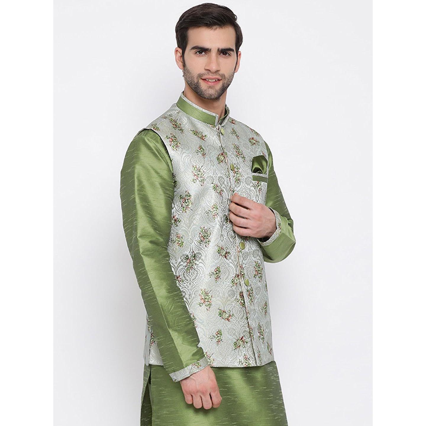 VASTRAMAY Men's Green Cotton Silk Jacket_VASMJ056GN_36