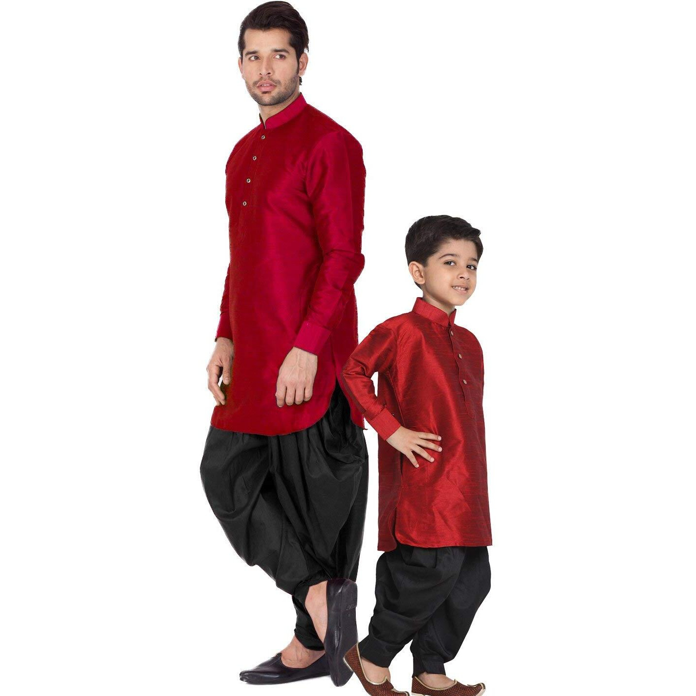 VASTRAMAY Cotton Silk Solid Regular Kurta Set (VASBBUK001MAnCDBL_42/14_Maroon_Man Boy-(6-12 Months))