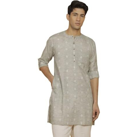VASTRAMAY Men's Cotton Kurta for Men I Solid Self Design Knee Length Straight Regular Kurta I Casual Party Festive Wedding Dressing Style_VASMK295GN_38 Green