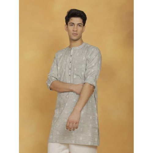 VASTRAMAY Men's Cotton Kurta for Men I Solid Self Design Knee Length Straight Regular Kurta I Casual Party Festive Wedding Dressing Style_VASMK295GN_38 Green