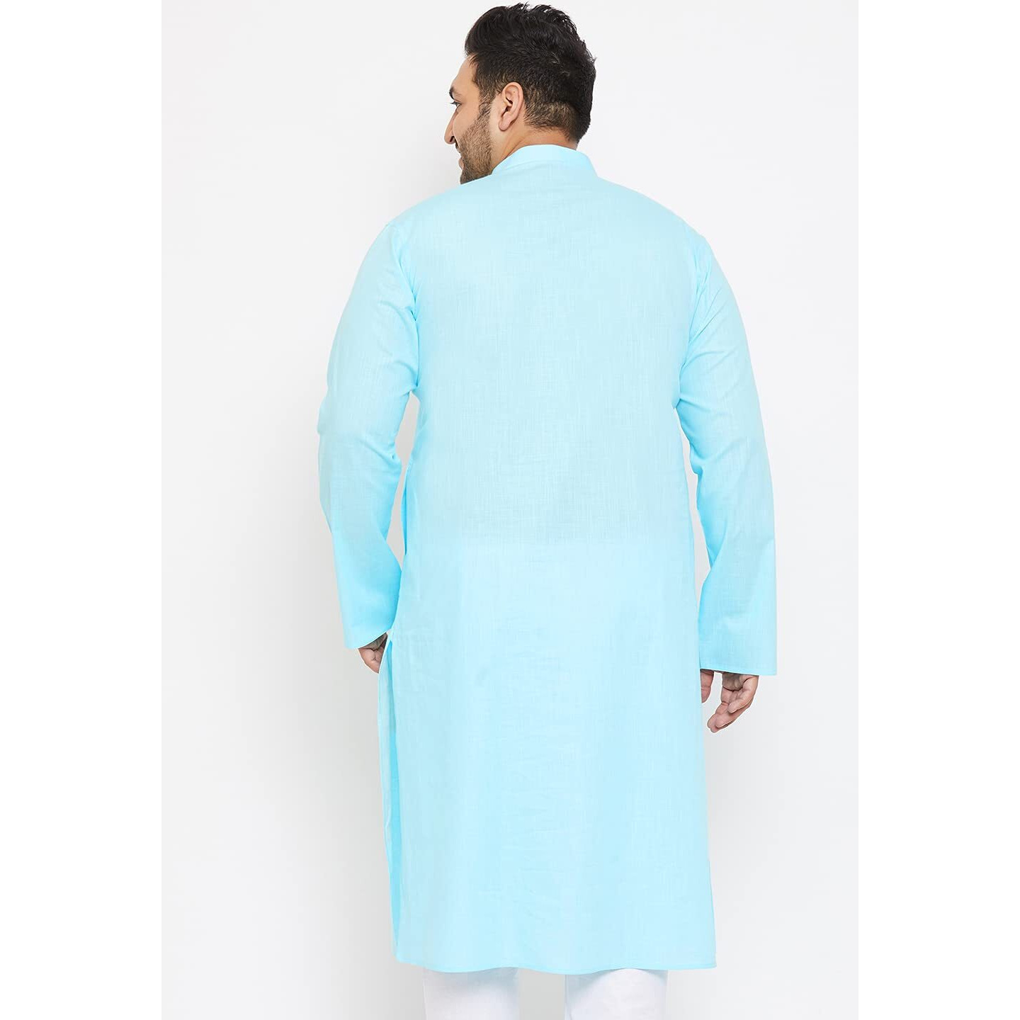 VASTRAMAY Plus Mens Cotton Blend Aqua Blue Kurta - Timeless Elegance for Festivals & Events_VPLUSMK007AQ_44