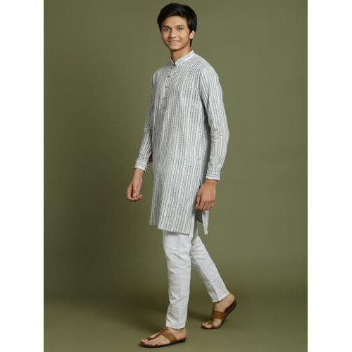 VASTRAMAY YUVA Boys' Grey And White Kurta Pyjama Set_VYUVBK210GYnPCWH_36L