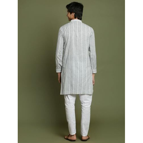 VASTRAMAY YUVA Boys' Grey And White Kurta Pyjama Set_VYUVBK210GYnPCWH_36L