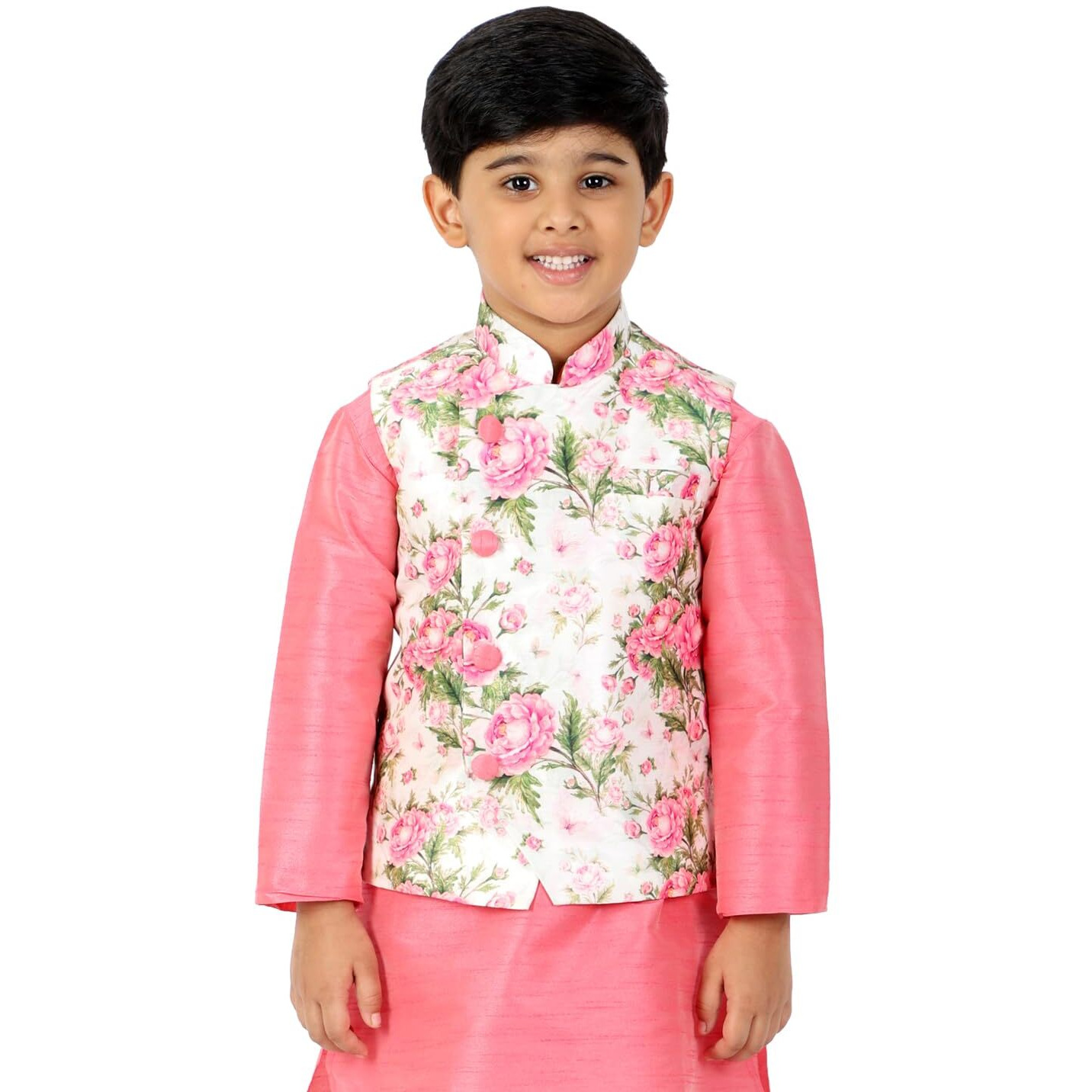 VASTRAMAY Boys' Multicolor-Base-Pink Nehru Jacket_VASBJ049_28