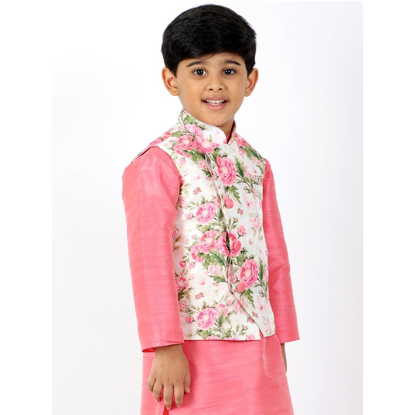 VASTRAMAY Boys' Multicolor-Base-Pink Nehru Jacket_VASBJ049_28
