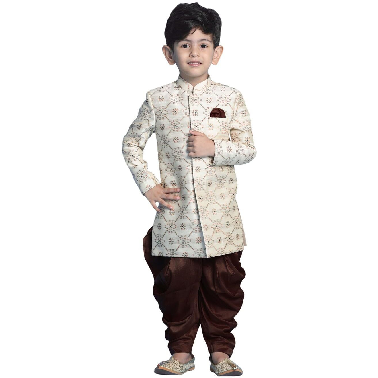 VASTRAMAY Boys' Beige And Gold Sherwani Set_VASBSW027nCDCO_30