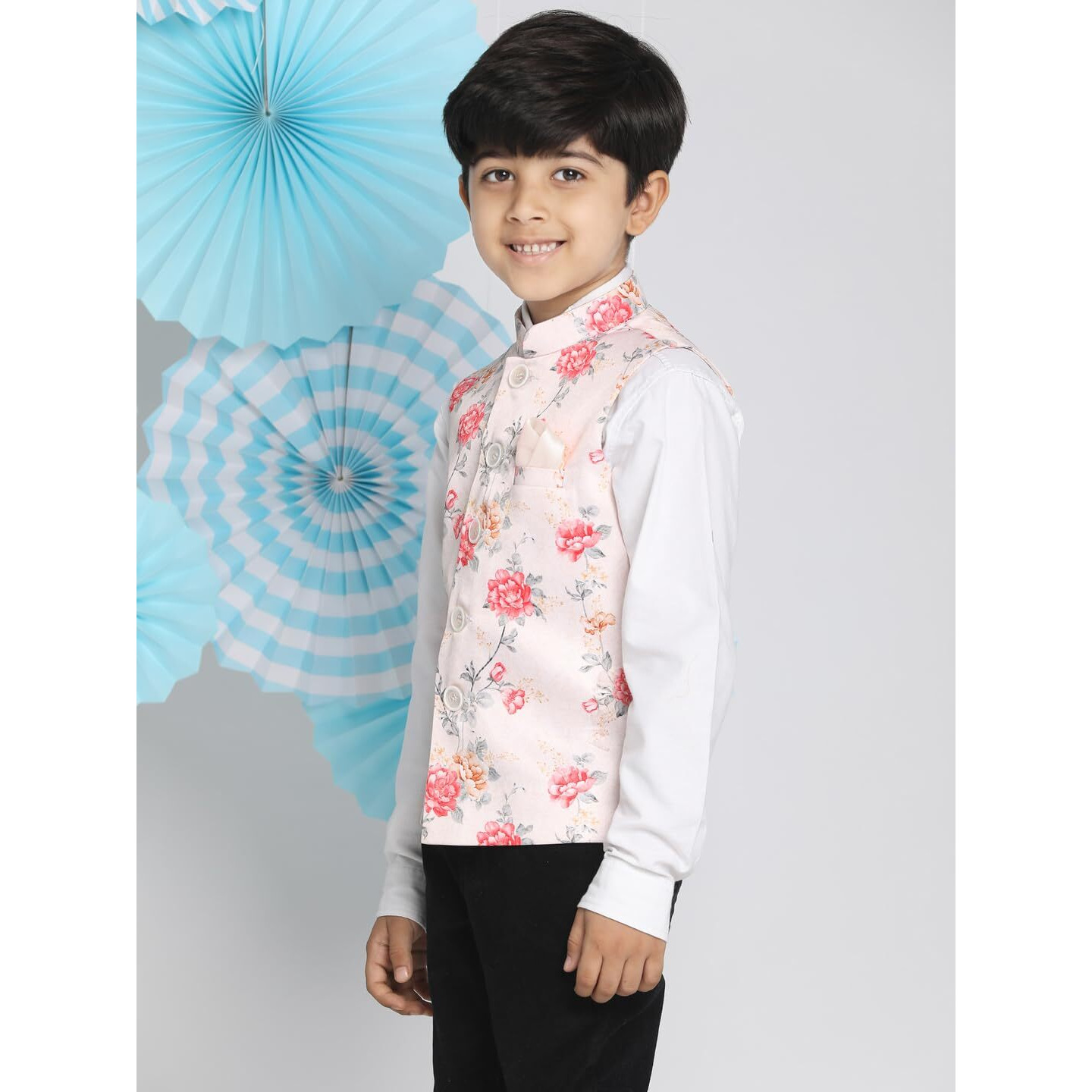 VASTRAMAY Boys' Multicolor-Base-Peach Nehru Jacket_VASBJ055PH_22