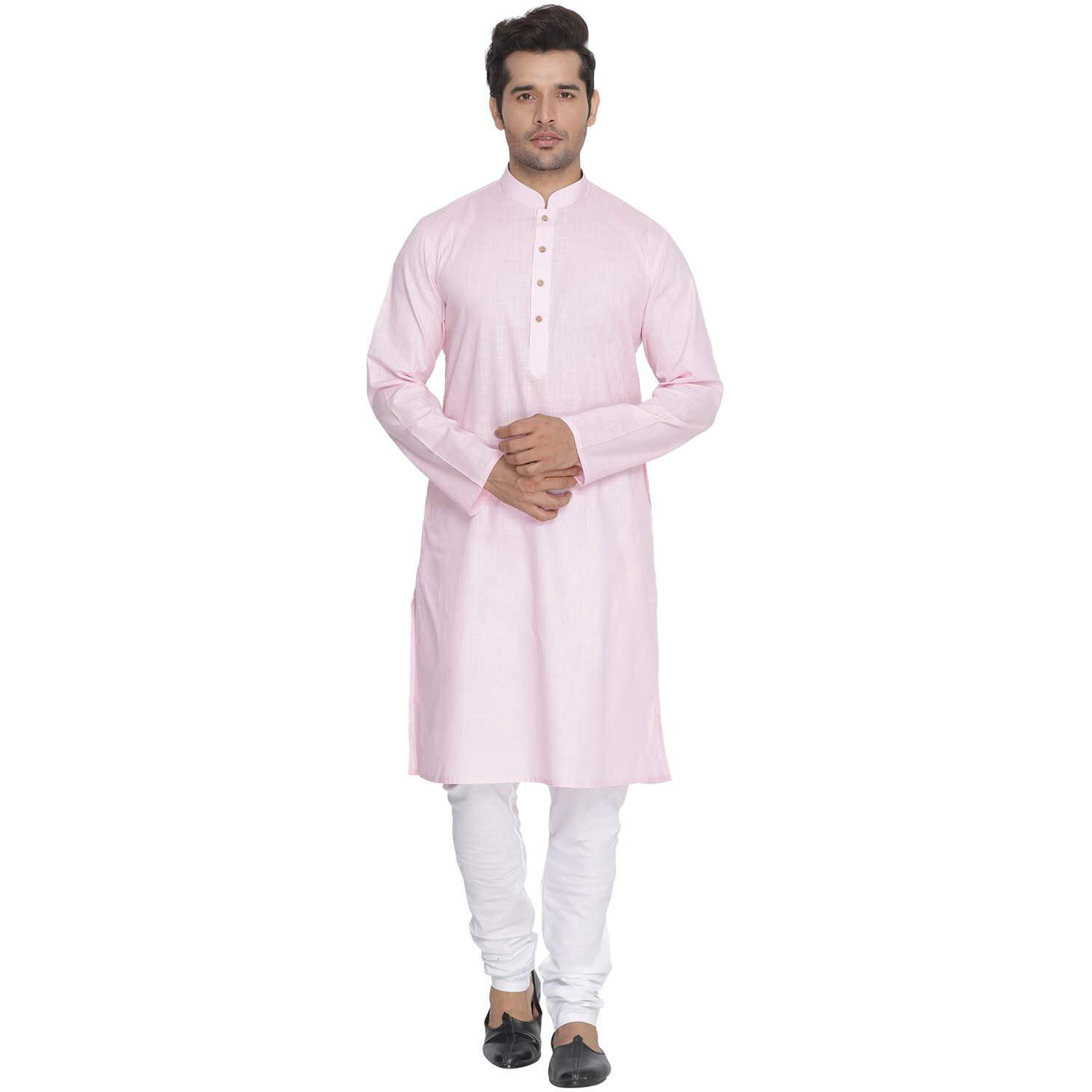 VASTRAMAY Men Pink Cotton Kurta and Pyjama Set (VASMK007PNnPCWH_44)