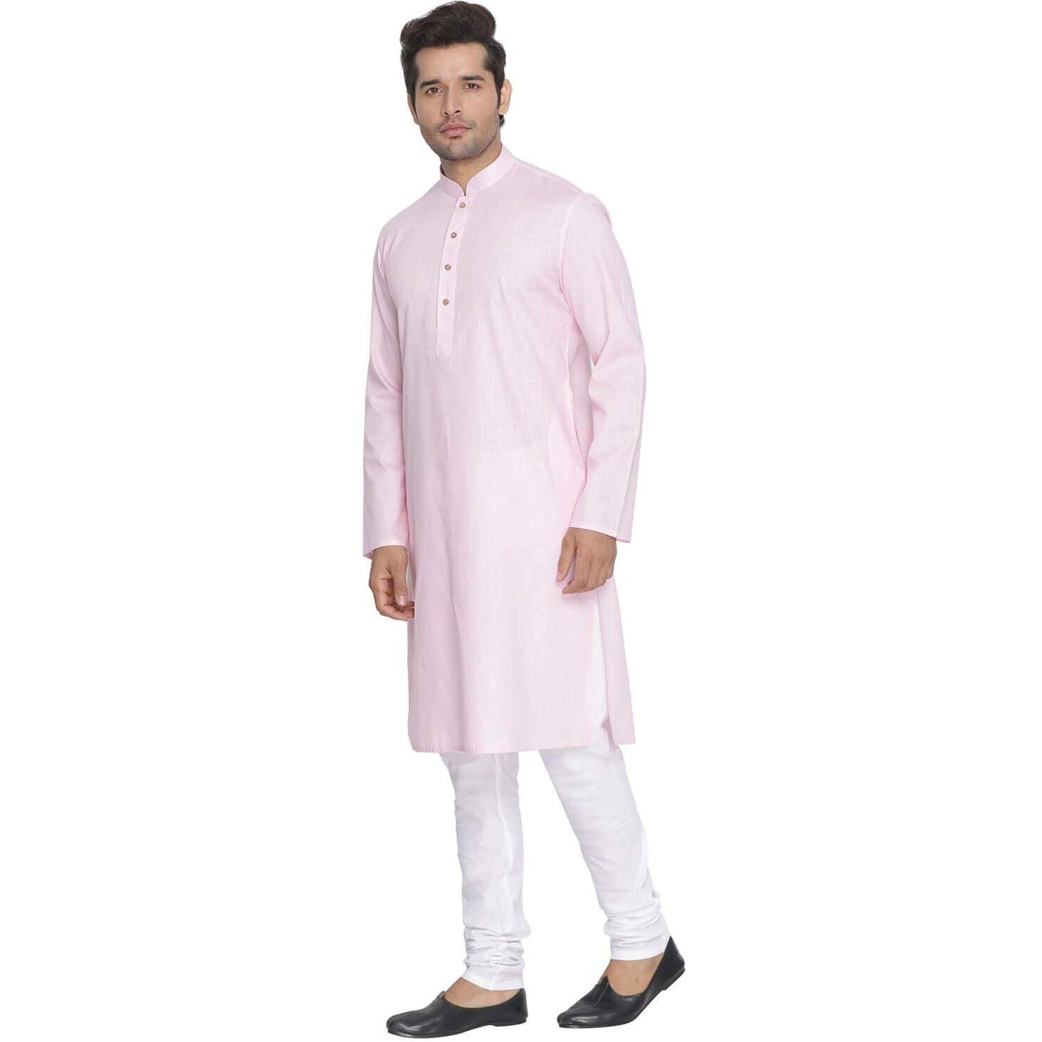VASTRAMAY Men Pink Cotton Kurta and Pyjama Set (VASMK007PNnPCWH_44)