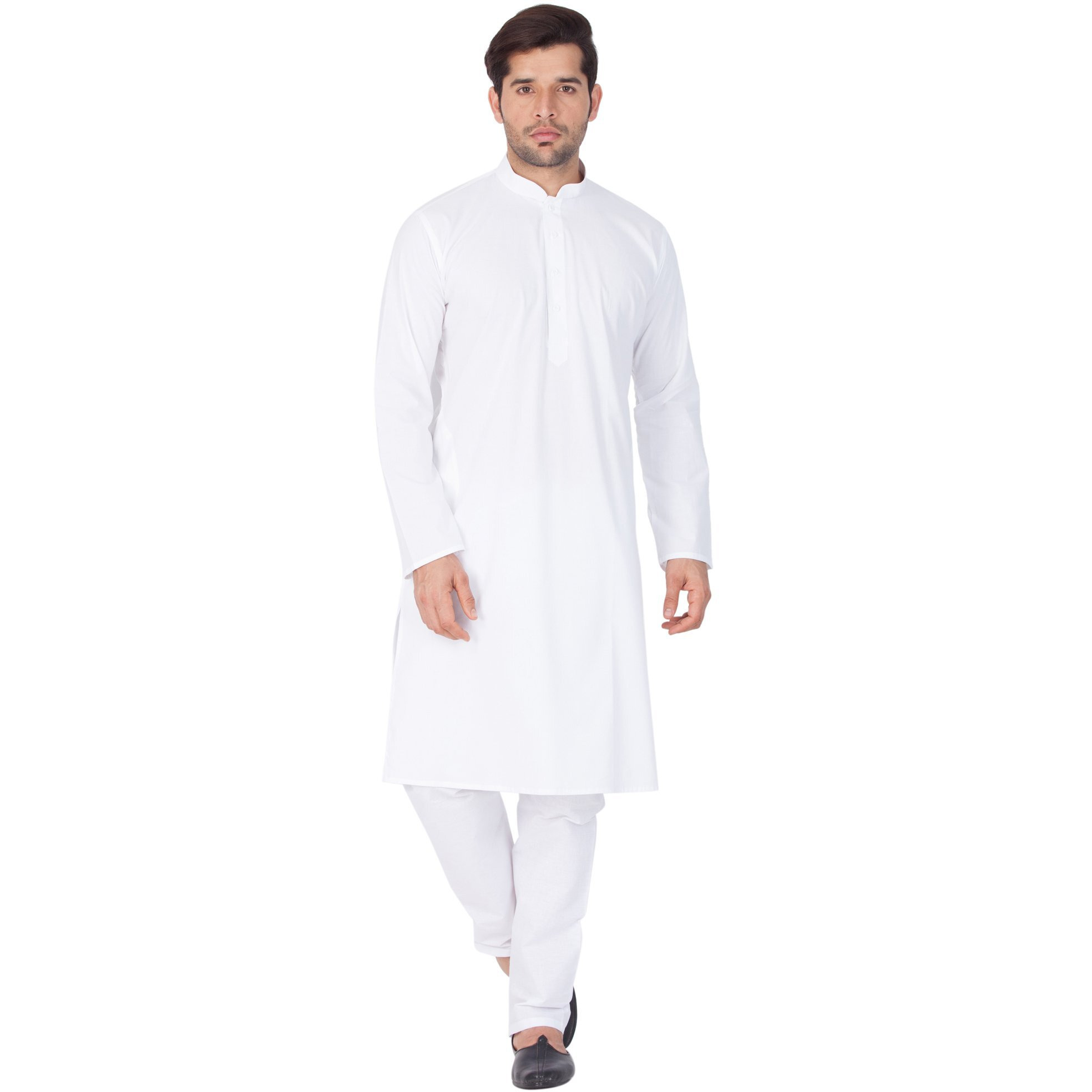 VASTRAMAY Men's White Cotton Linen Blend Kurta Pyjama Set_VASMK007WHnPLBBL_36