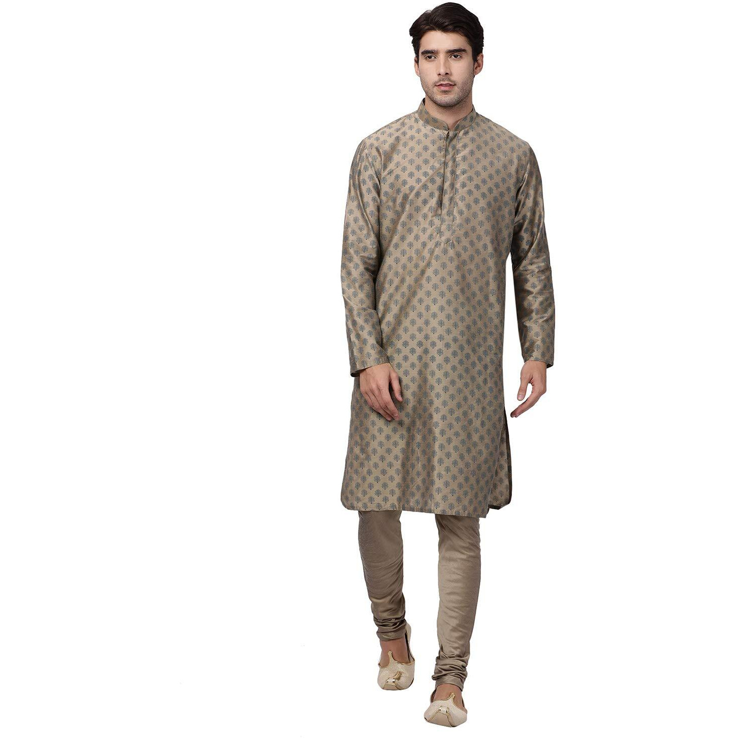 VASTRAMAY Men's Chiku Cotton Silk Blend Kurta and Pyjama Set_VASMK071CHnPVCH_36
