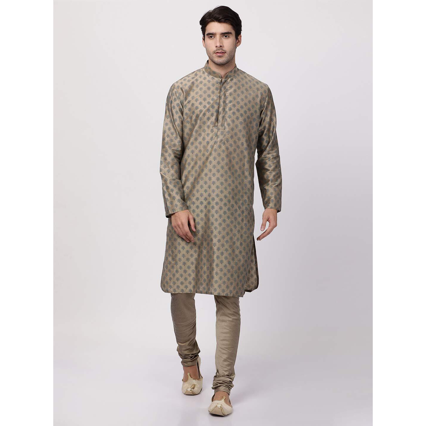 VASTRAMAY Men's Chiku Cotton Silk Blend Kurta and Pyjama Set_VASMK071CHnPVCH_36