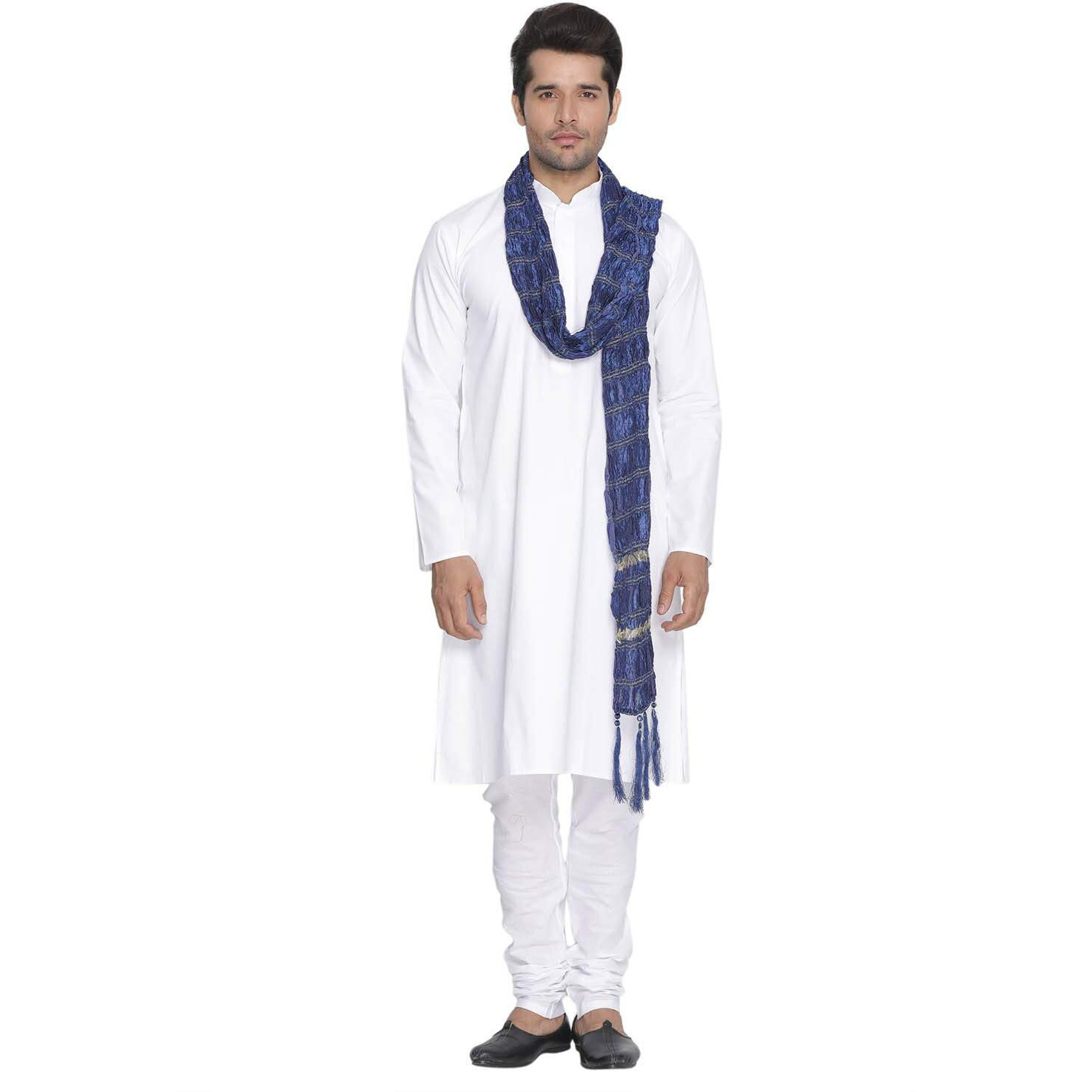 VASTRAMAY Men White Cotton Kurta Pyjama and Dupatta Set (VASMKWH000nPCWHnD5BU_40)
