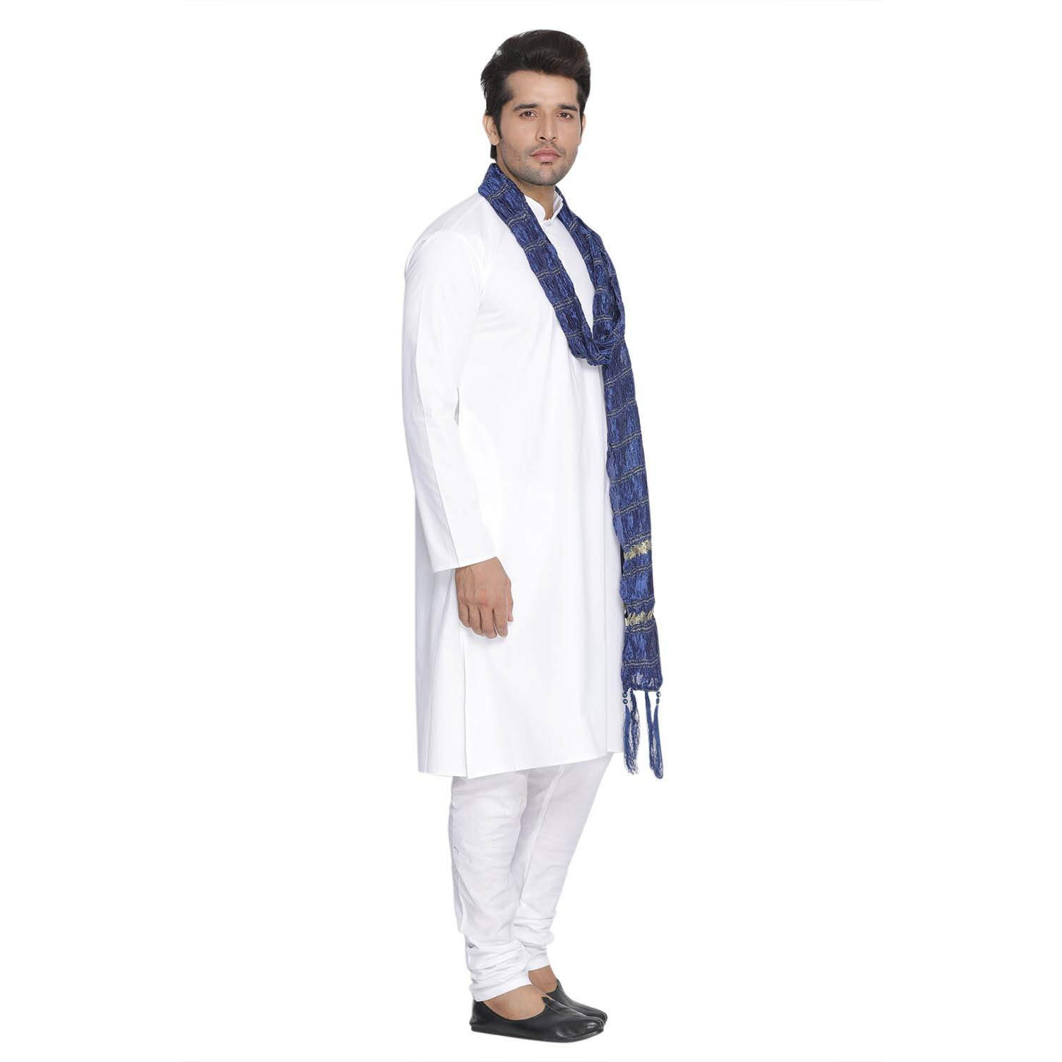 VASTRAMAY Men White Cotton Kurta Pyjama and Dupatta Set (VASMKWH000nPCWHnD5BU_40)