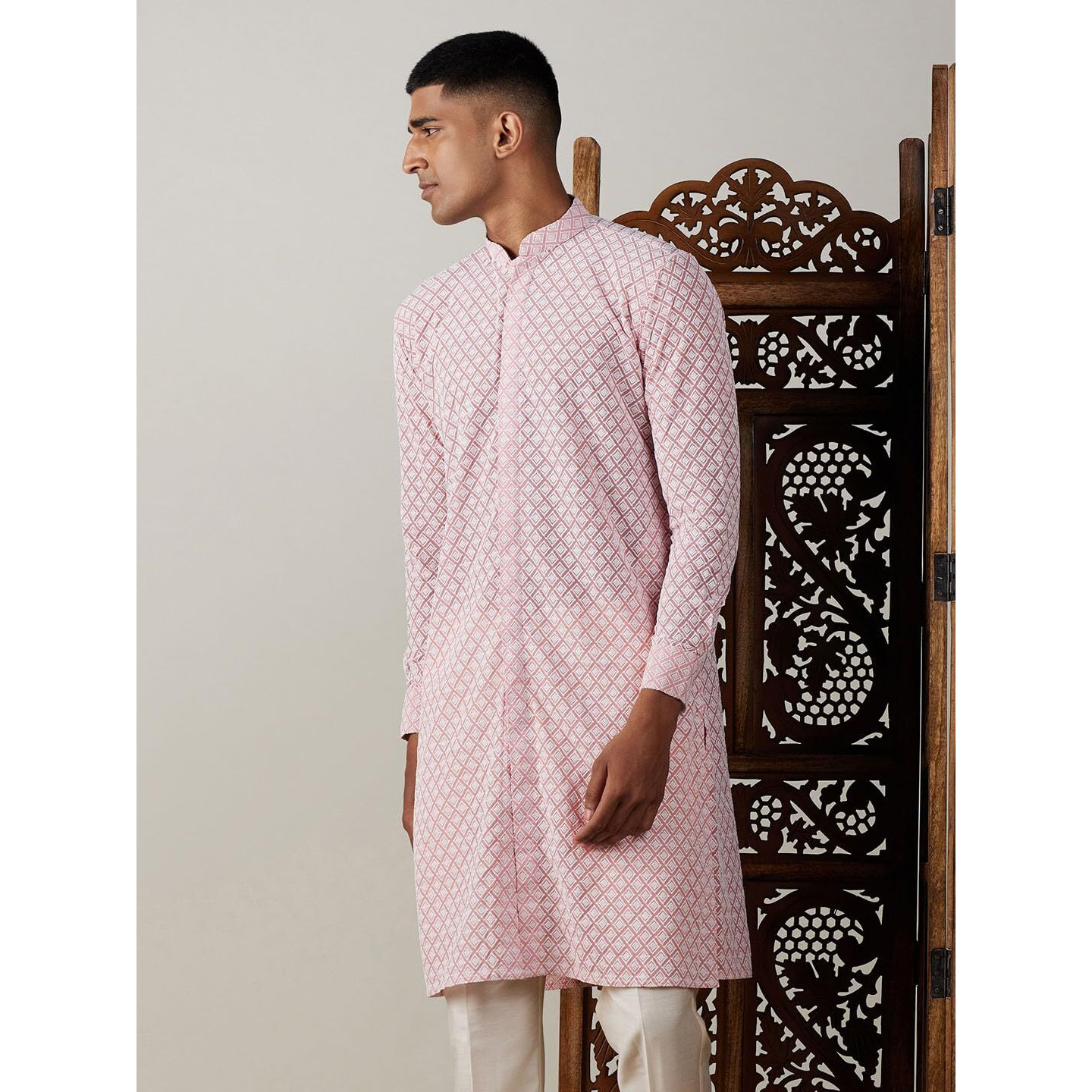 VASTRAMAY Men's Pink Georgette Kurta-VASMK181PN_36