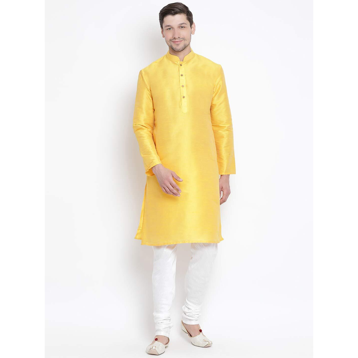 VASTRAMAY VM Mens Silk Blend Yellow Kurta Pyjama Set - Classic Ethnic Attire for Timeless Style and Cultural Celebrations_VASMK001YWnPDWH_46