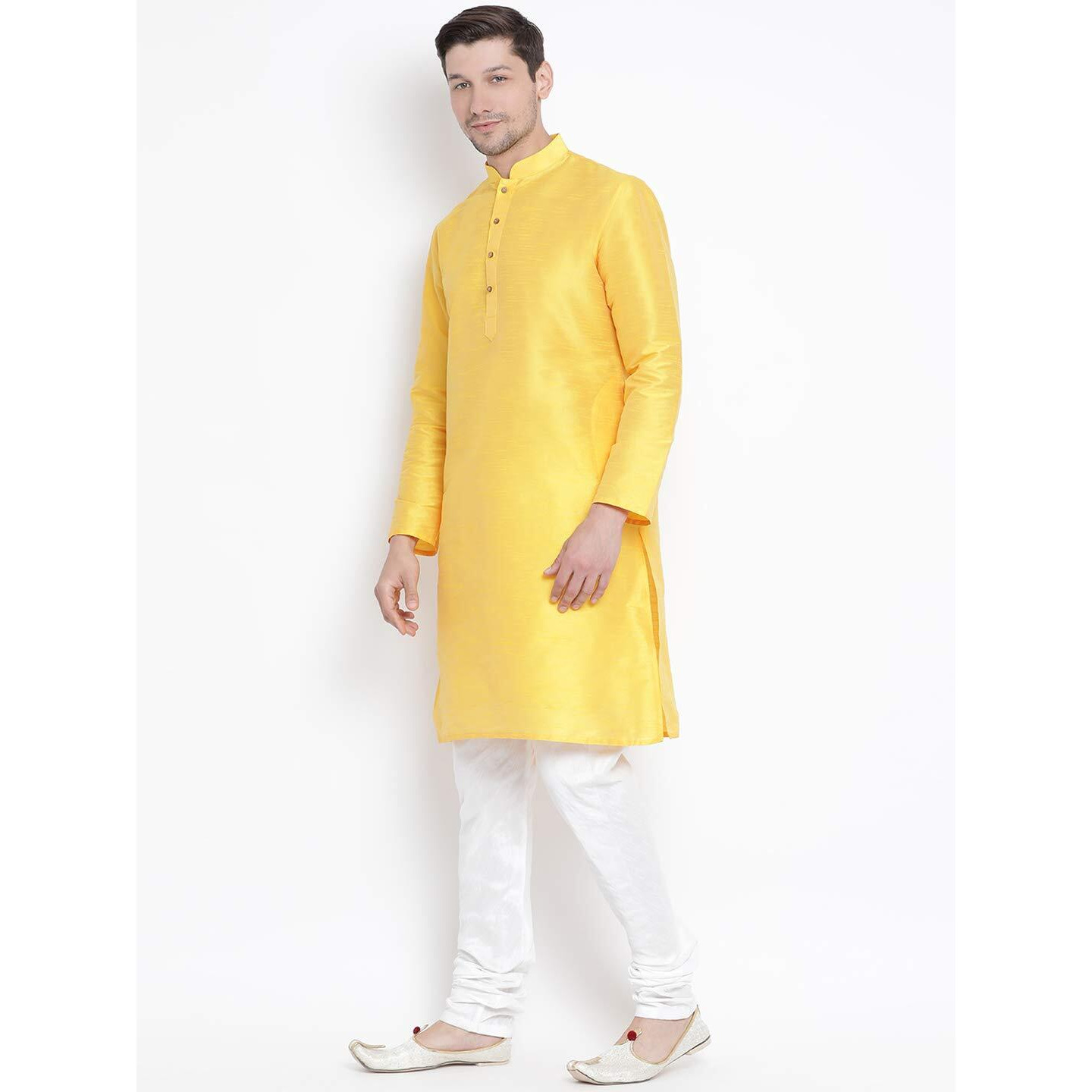 VASTRAMAY VM Mens Silk Blend Yellow Kurta Pyjama Set - Classic Ethnic Attire for Timeless Style and Cultural Celebrations_VASMK001YWnPDWH_46