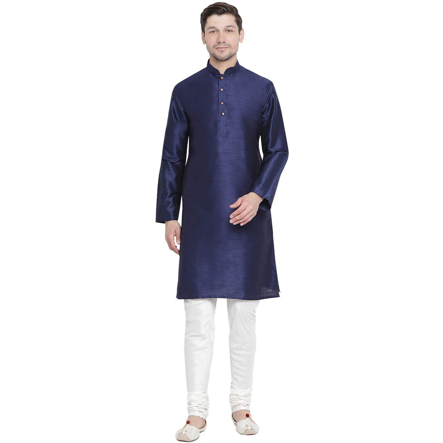 VASTRAMAY Men's Navy Blue Cotton Silk Blend Kurta and Pyjama Set_VASMKNB001nPCR_38