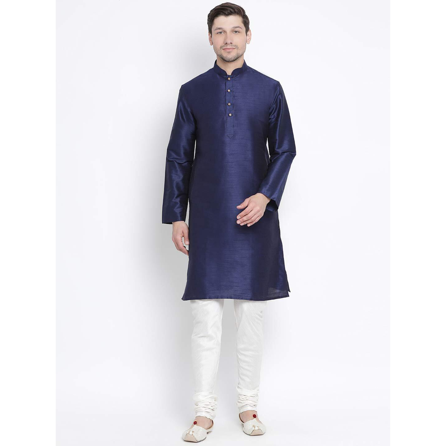VASTRAMAY Men's Navy Blue Cotton Silk Blend Kurta and Pyjama Set_VASMKNB001nPCR_38