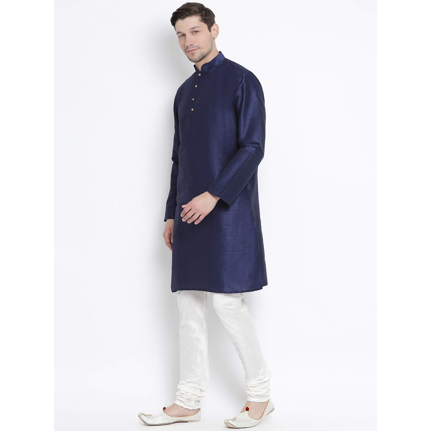 VASTRAMAY Men's Navy Blue Cotton Silk Blend Kurta and Pyjama Set_VASMKNB001nPCR_38