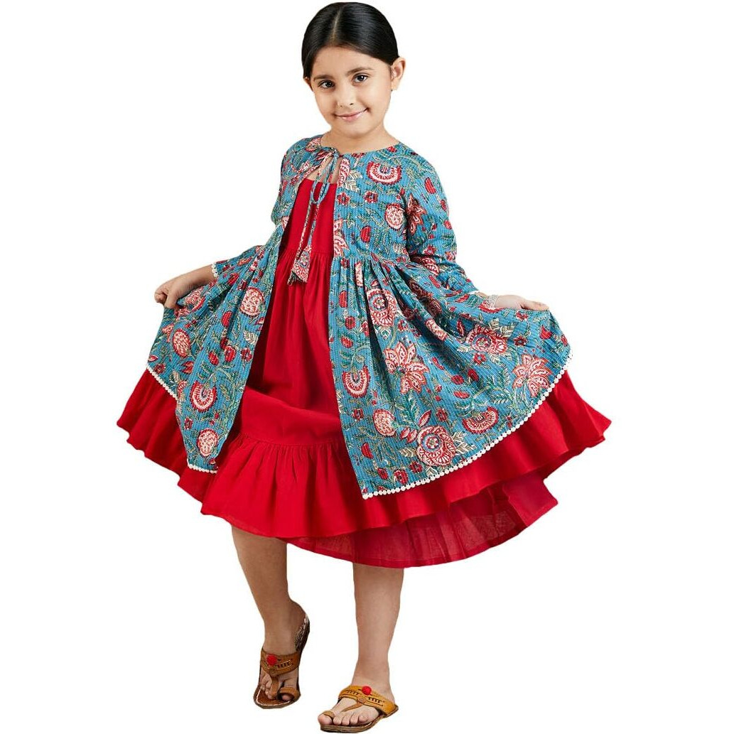 VASTRAMAY Girls Knee Length Red And Blue Anarkali_VASGAK024RD_24 Dress