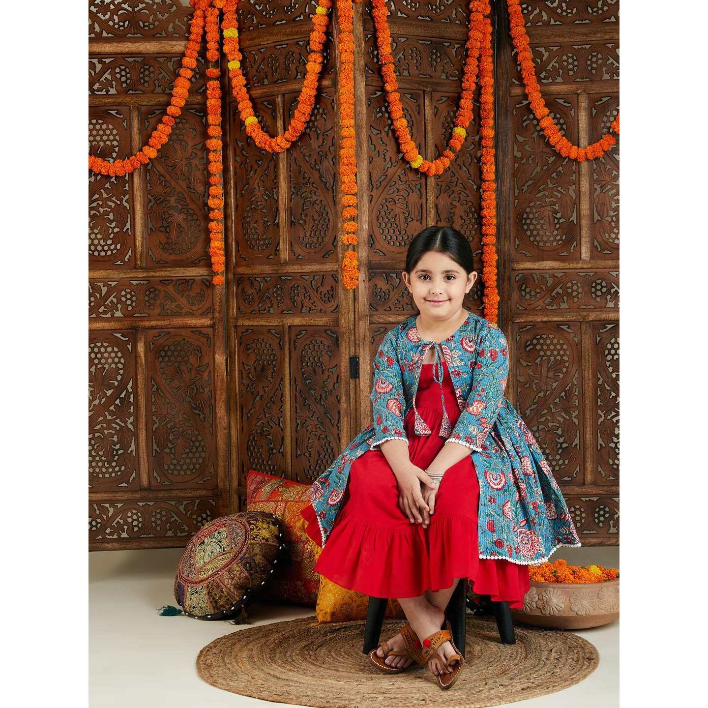 VASTRAMAY Girls Knee Length Red And Blue Anarkali_VASGAK024RD_24 Dress