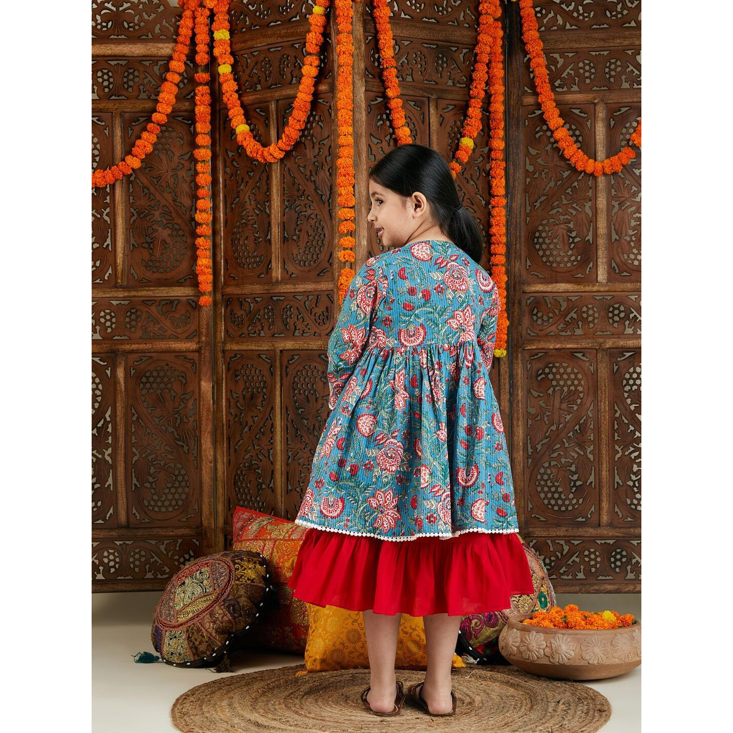 VASTRAMAY Girls Knee Length Red And Blue Anarkali_VASGAK024RD_24 Dress